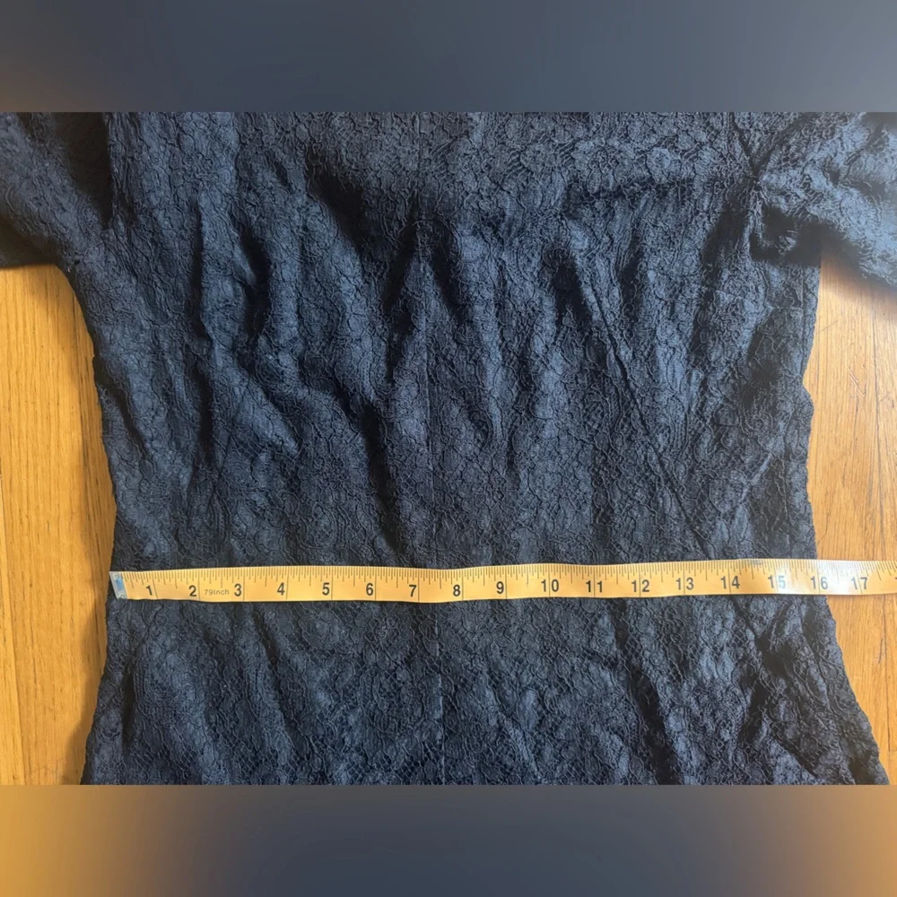 60s Vintage Black Lace fit and Flare Dress with 3/4 length sleeves - Picture 6 of 7